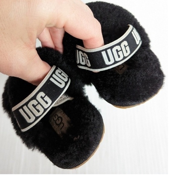 UGG Oh Yeah Slide baby black fur sandals slippers size 6 shoes girl - Picture 5 of 9